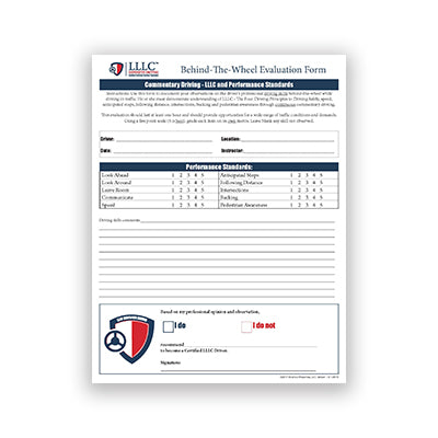 LLLC Driver Certification Behind-The-Wheel-Evaluation Form
